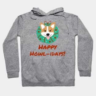 Happy Howlidays Dog Corgi Christmas Wreath Hoodie